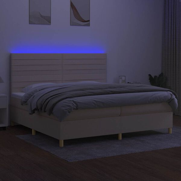 vidaXL Boxspring met matras en LED stof cr&egrave;mekleurig 200x200 cm