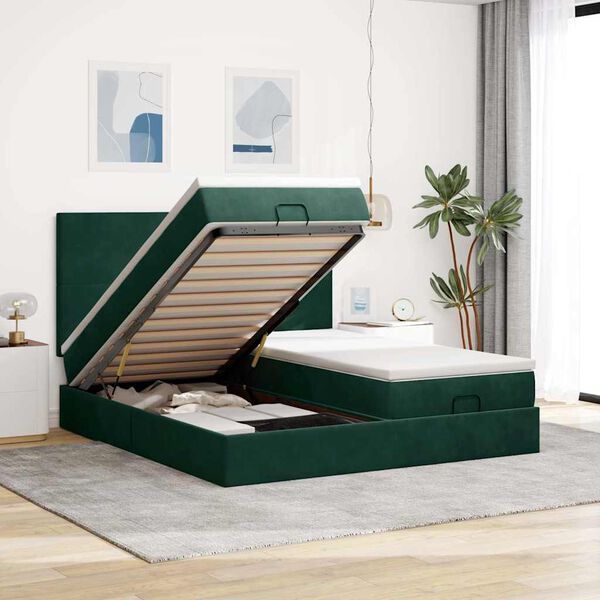 vidaXL Ottoman bed met matrassen 160x200cm fluweel donkergroen