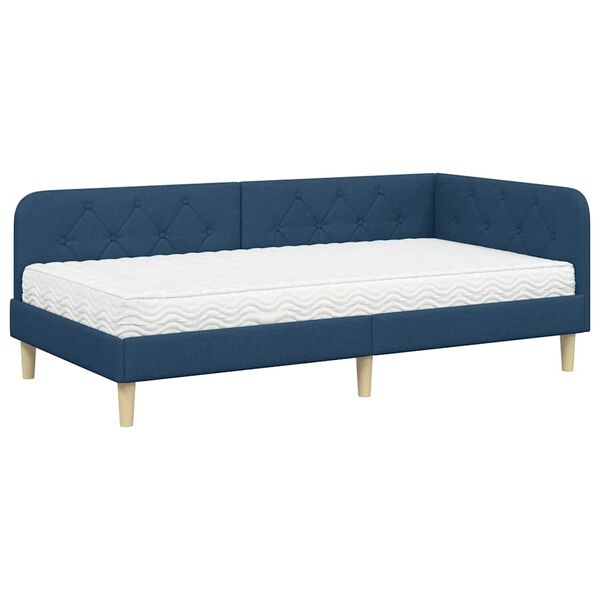 vidaXL Hoekbedframe met matras met hoofdeinde Blauw 100 x 200 cm Stof