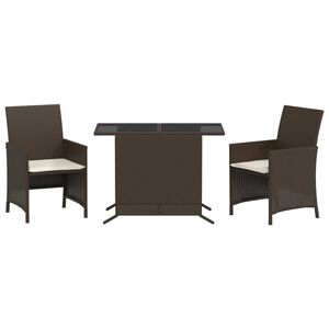 vidaXL 3-delige Bistroset met kussens poly rattan bruin