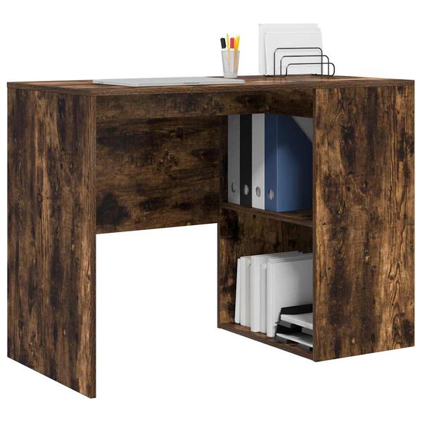 vidaXL Bureau met plank Gerookt eiken 102 x 50 x 75 cm Bewerkt hout