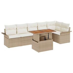 vidaXL Tuinbankenset met kussen 7 pcs Beige en Cr&egrave;me poly rattan