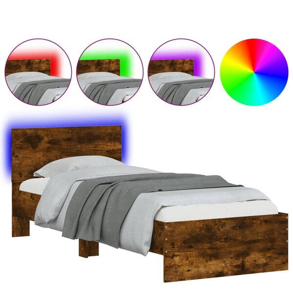vidaXL Bedframe met hoofdbord en LED gerookt eikenkleurig 90x190 cm