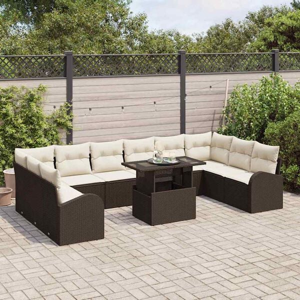 vidaXL Tuin Sofa Set met opslag 11 pcs Bruin en Cr&egrave;me poly rattan