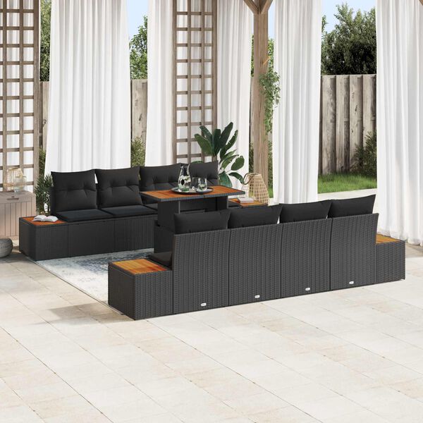 vidaXL Tuin Sofa Set met opslag 9 pcs Zwart Poly riet