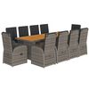 vidaXL 11-delige Tuinset met kussens poly rattan grijs