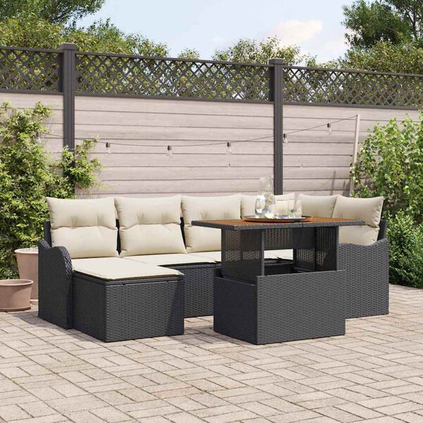 vidaXL Tuin Sofa Set met opslag 7 pcs Zwart Poly riet