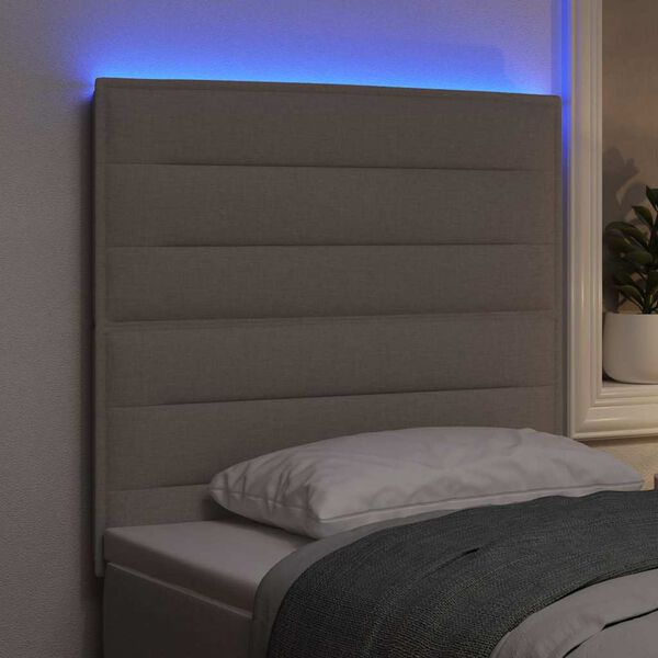 vidaXL LED Hoofdbord met LED-stripverlichting Taupe 90 cm Stof