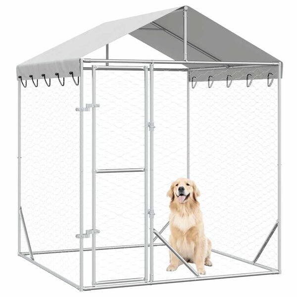 vidaXL Hondenkennel met dak 2x2x2,5 m gegalvaniseerd staal zilver