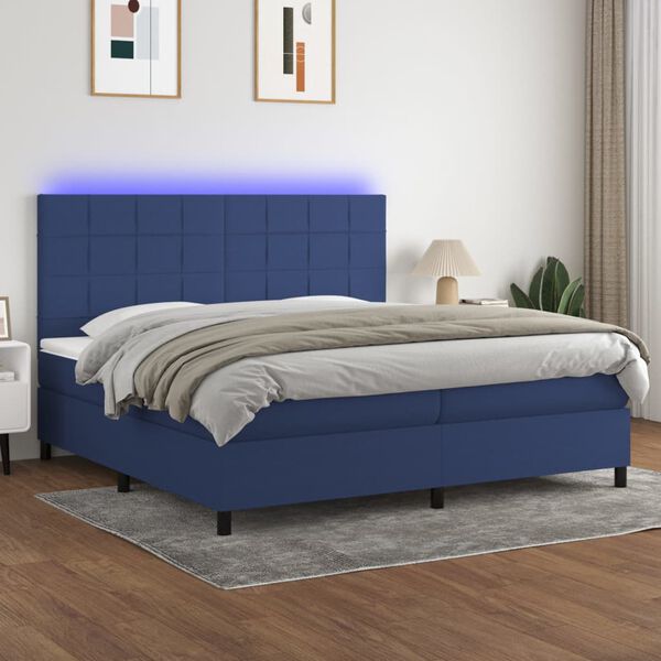 vidaXL Boxspring met matras en LED stof blauw 200x200 cm
