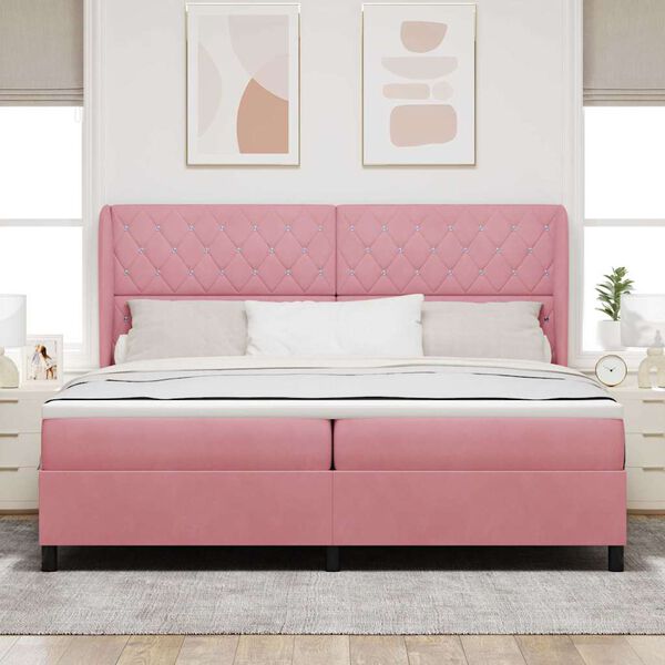 vidaXL Boxspringbed met matras Roze 200 x 200 cm Polyester