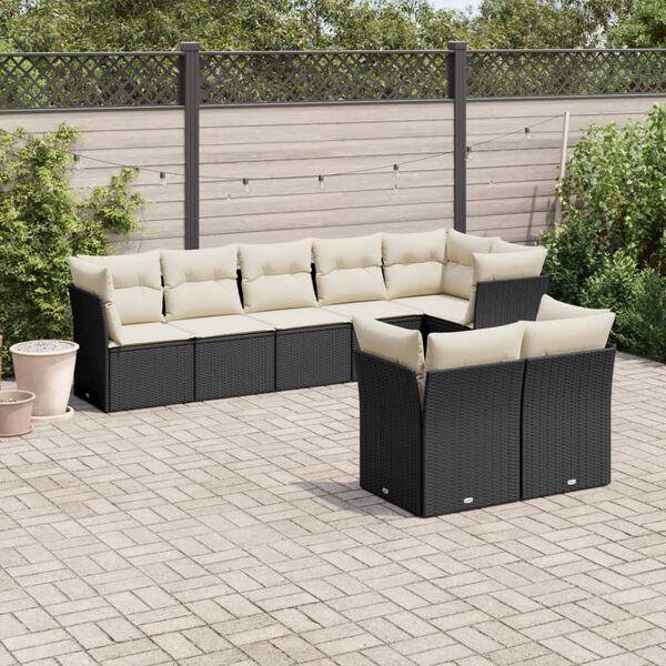 vidaXL 8-delige Loungeset met kussens poly rattan zwart