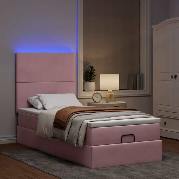vidaXL Ottoman bed met matrassen en LED's 80x200cm fluweel roze