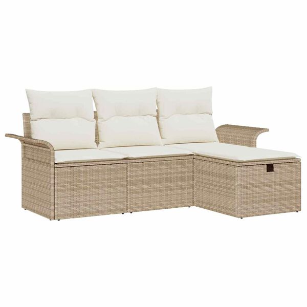 vidaXL Tuin Sofa Set met kussen 4 pcs Beige en Cr&egrave;me poly rattan