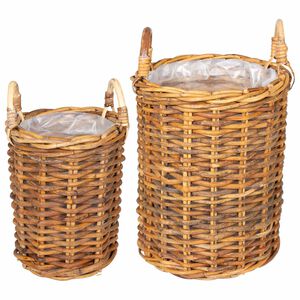 vidaXL Plantmand met opslag 2 pcs Bruin Kubu Rattan