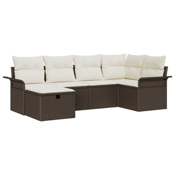 vidaXL Tuin Sofa Set met kussen 6 pcs Bruin en Cr&egrave;me poly rattan