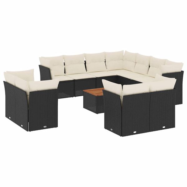 vidaXL 12-delige Loungeset met kussens poly rattan zwart