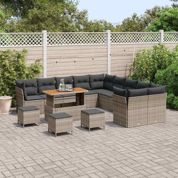 vidaXL Tuin Sofa Set met kussen 14 pcs Grijs poly rattan