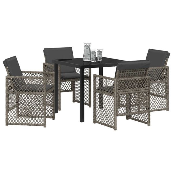 vidaXL Tuin eettafelset 5 pcs Grijs poly rattan