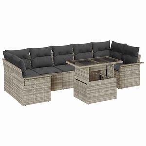 vidaXL Tuin Sofa Set met kussen met opslag 8 pcs Lichtgrijs Poly riet