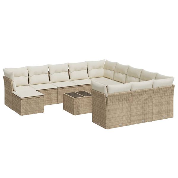 vidaXL 13-delige Loungeset met kussens poly rattan beige