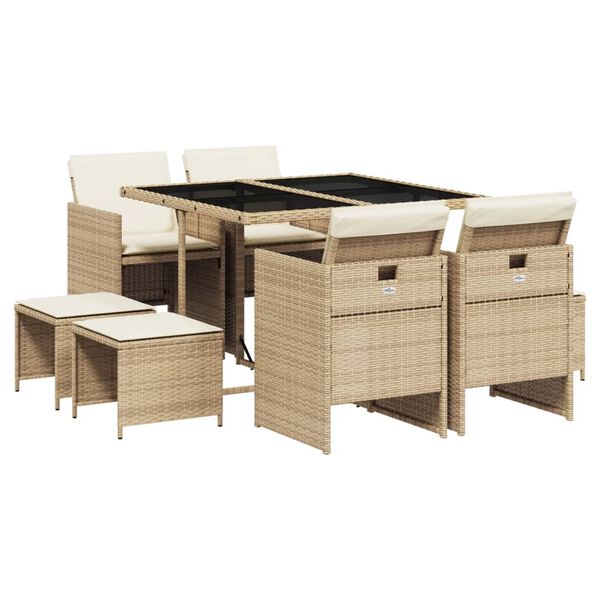 vidaXL 9-delige Tuinset met kussens poly rattan beige