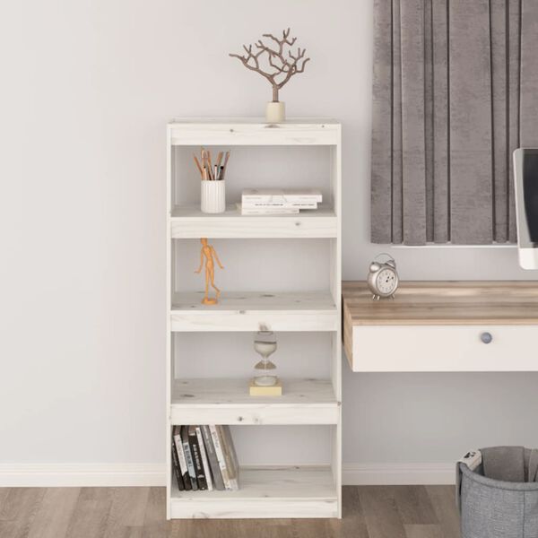 vidaXL Boekenkast/kamerscherm 60x30x135,5 cm massief grenenhout wit