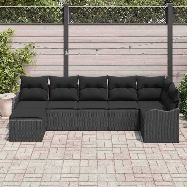vidaXL Tuin Sofa Set met kussen 7 pcs Zwart Poly riet