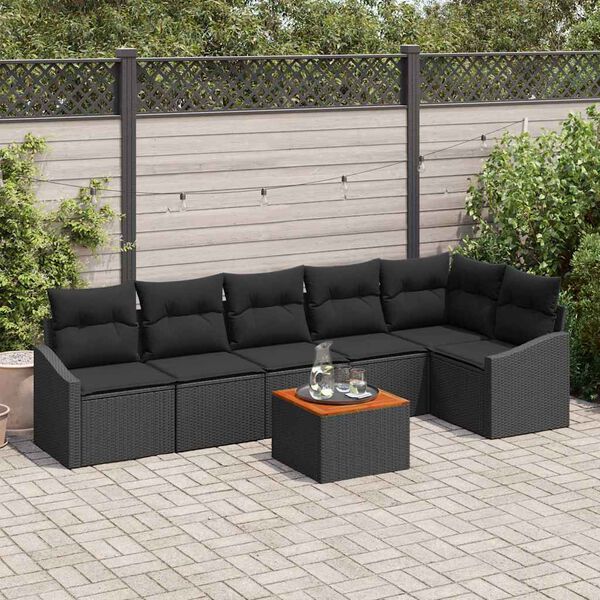vidaXL Tuinbankenset met opslag 7 pcs Zwart poly rattan