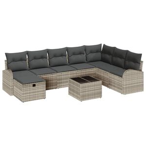 vidaXL Tuin Sofa Set met kussen met opslag 9 pcs Lichtgrijs Poly riet