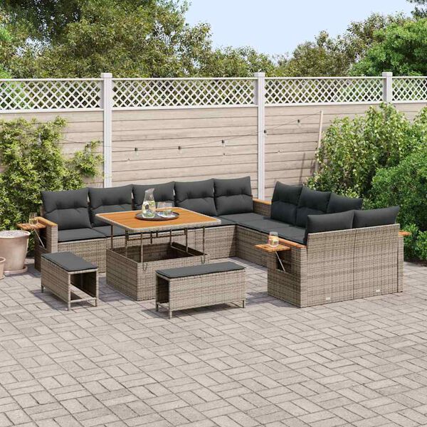vidaXL Tuinbankenset 13 pcs Grijs Poly rattan en gepoedercoat staal