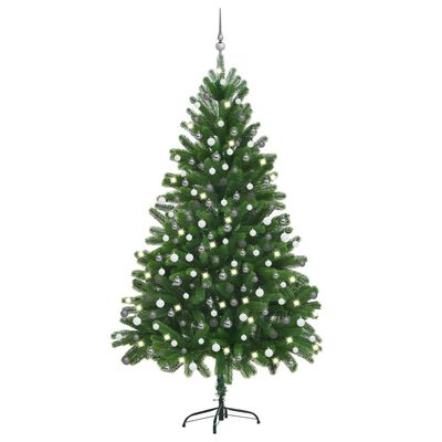 vidaXL Kunstkerstboom met verlichting en kerstballen 210 cm groen