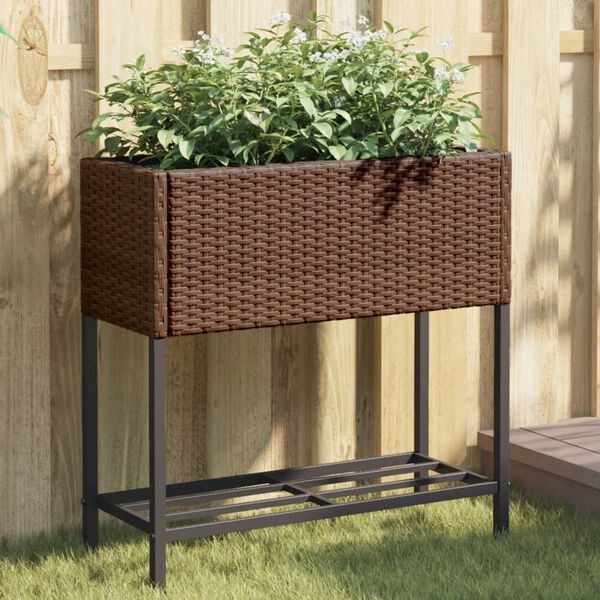 vidaXL Plantenbak met schap poly rattan bruin