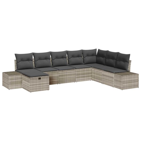 vidaXL Tuin Sofa Set met kussen 8 pcs Lichtgrijs poly rattan
