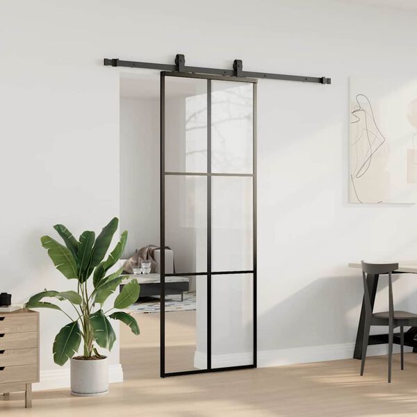 vidaXL Schuifdeur met beslagset 76x205 cm ESG glas zwart