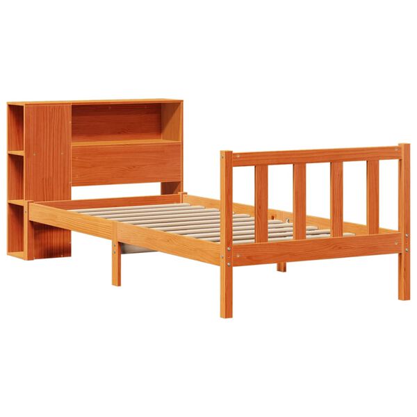 vidaXL Bed met boekenkast zonder matras grenenhout wasbruin 75x190 cm