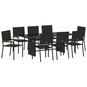vidaXL Tuin eettafelset 9 pcs Zwart poly rattan