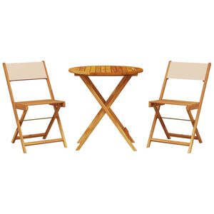 vidaXL 3-delige Bistroset stof en massief hout beige