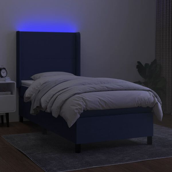 vidaXL Boxspring met matras en LED stof blauw 90x190 cm