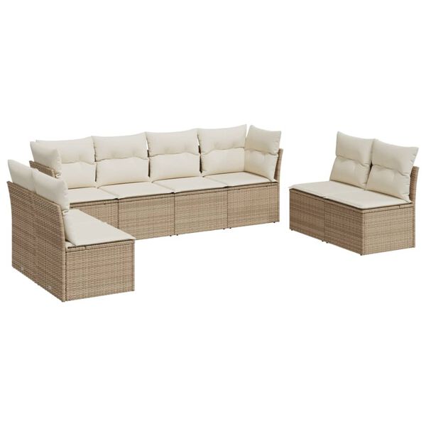 vidaXL 8-delige Loungeset met kussens poly rattan beige