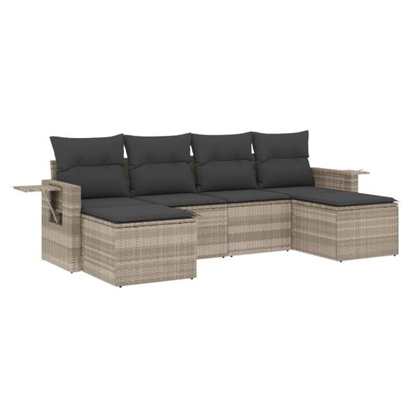 vidaXL 6-delige Loungeset met kussens poly rattan lichtgrijs