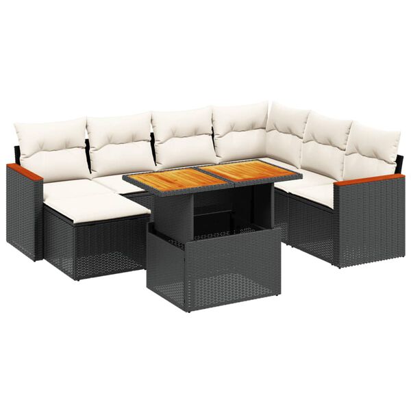 vidaXL 8-delige Loungeset met kussens poly rattan zwart