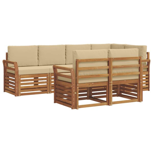 vidaXL Sofa-Sets 7 pcs Natuurlijk en Beige Massief Acaciahout