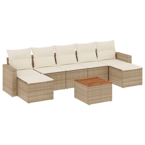 vidaXL 8-delige Loungeset met kussens poly rattan beige