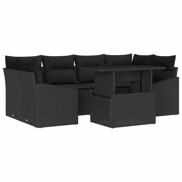 vidaXL Tuin Sofa Set met kussen 7 pcs Zwart poly rattan