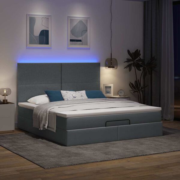 vidaXL Ottoman bed met matras en LED's 160x200cm stof donkergrijs