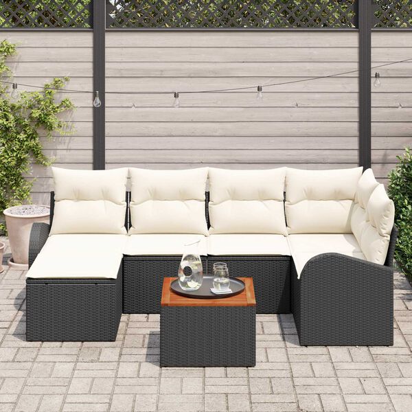 vidaXL Tuinbankenset met opslag 7 pcs Zwart en Cr&egrave;me poly rattan