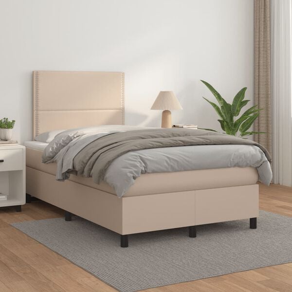 vidaXL Boxspring met matras kunstleer cappuccinokleurig 120x190 cm