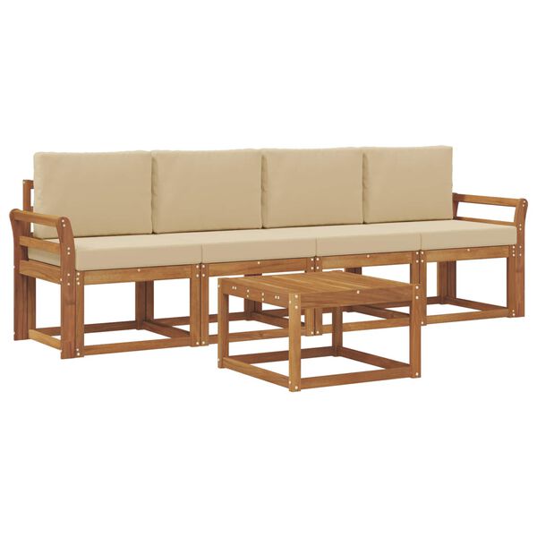 vidaXL Buiten bankenset 5 pcs Natuurlijk en Beige Massief Acaciahout