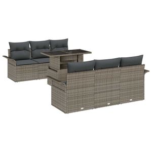vidaXL Tuin Sofa Set met kussen met opslag 7 pcs Grijs Poly Rattan